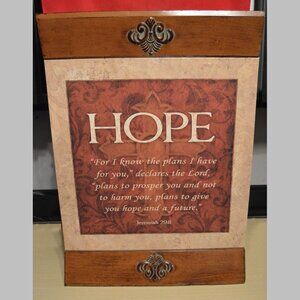 "HOPE" + Jeremiah Bible Message Metal Frame + Fabric Freestanding or Wall ~28" t